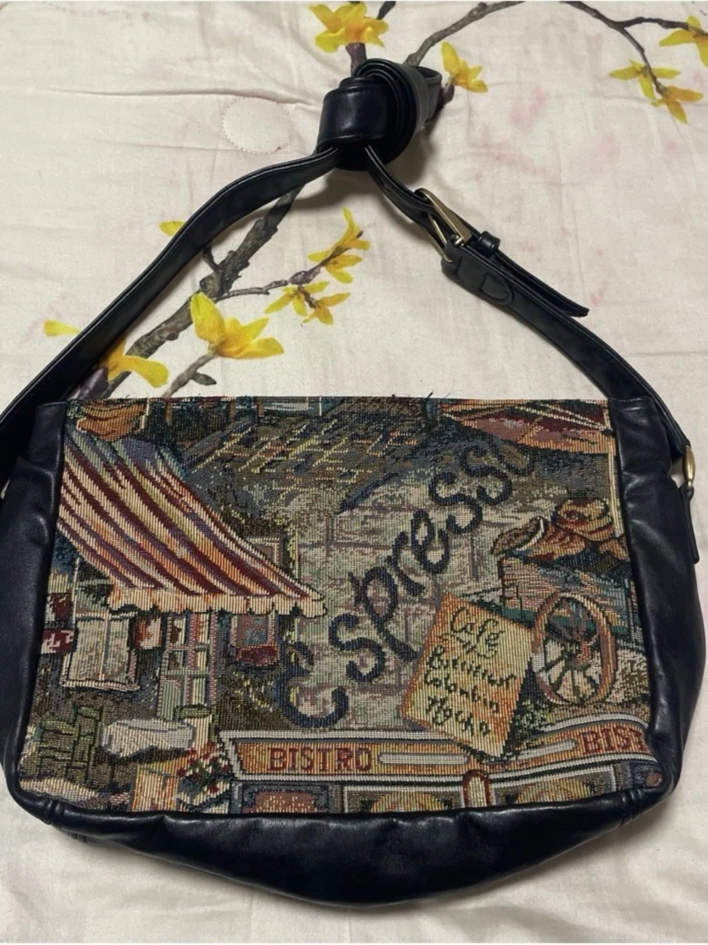SAS Black Leather-Trim Espresso Tapestry Messenger Bag
